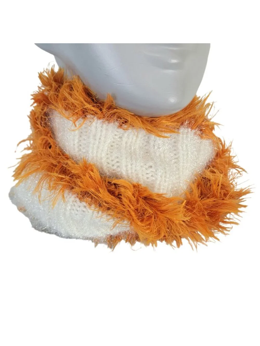 Orange Cream Fringe Cowl Women Winter Accessories Handmade Crochet Knit Scarf